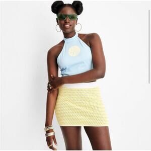 NWT Future Collective Yellow & White Crochet Skirt  Sz M